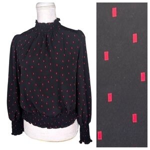 Sanctuary black red pattern blouse top mock neck ruffle long sleeves XS